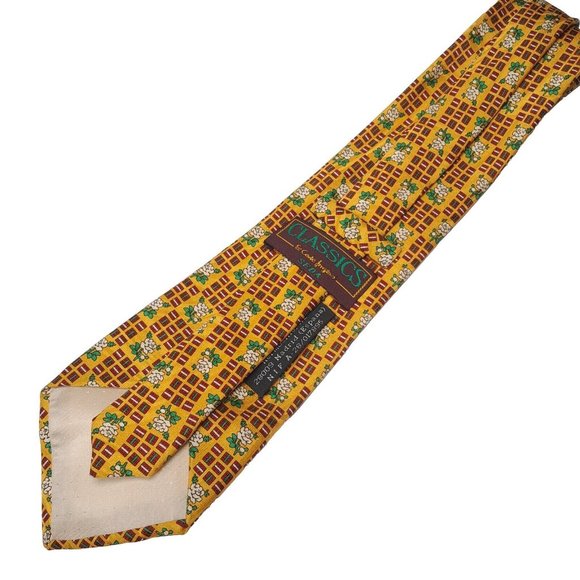 El Corte Ingles Men's Printed Silk Necktie Floral Pattern Yellow Made in Italy - Picture 4 of 6